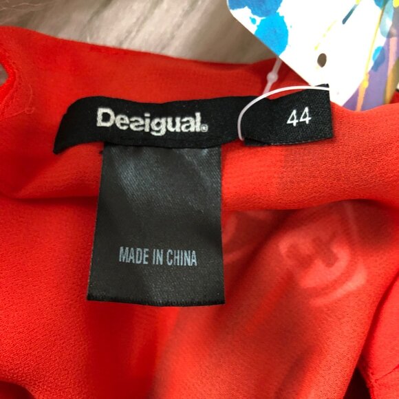Desigual Womens Vest Nagar Dress 44 Red Orange Black Patterned Sleeveless NWT - Picture 7 of 10